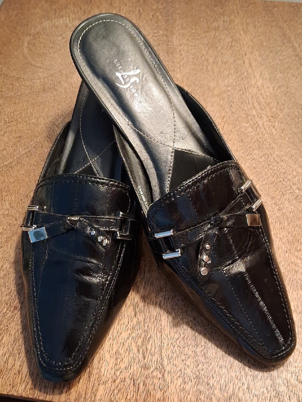 Life Stride Black Patent Leather Backless Mules